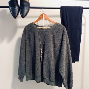 Plush Dark Green Crewneck Sweater